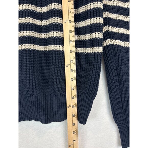 J. Crew Knit Sweater Womens M Crew Neck Cotton Navy White Striped - Picture 7 of 12